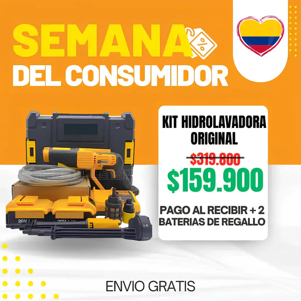 KIT ORIGINAL: Hidrolavadora Portatil + ACCESORIOS + 2 baterias de regallo 48V